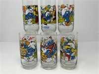 Set of  Six 1983 Smurf Glasses