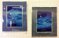 Lantz Signed Pair of Seascapes in Silver Tone