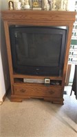 Oak TV Stand and 32" TV VCR DVD