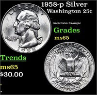 1958-p Washington Quarter Silver 25c Grades GEM Un