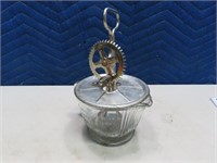 antique 2cup Glass Measure Bowl w/ Mixer Top