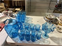 22 Pcs Vintage Blue Tulip Glass Set
