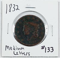 1832  Med Letters  Large Cent   G