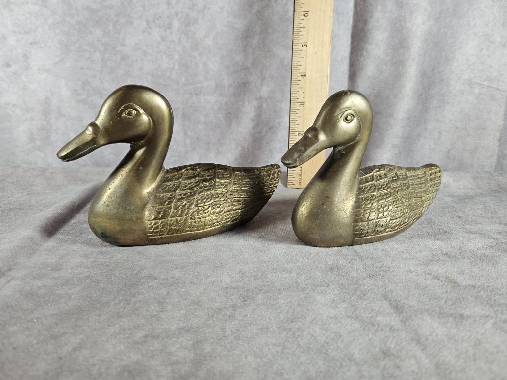 PAIR OF BRASS DUCKS