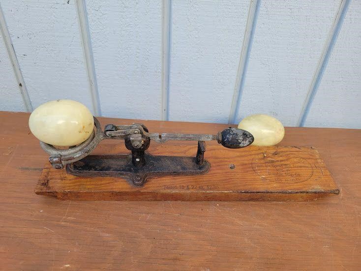 Vintage Wooden Egg Scale with Weights