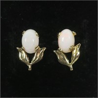 14K Yellow gold floral design opal post earrings