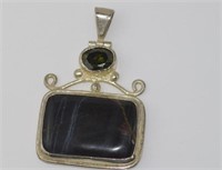 Silver pietersite and olivine pendant