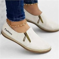 Ladies White Fashion Loafers - Flat Casual