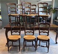 Eight French Country Rush Bottom Chairs