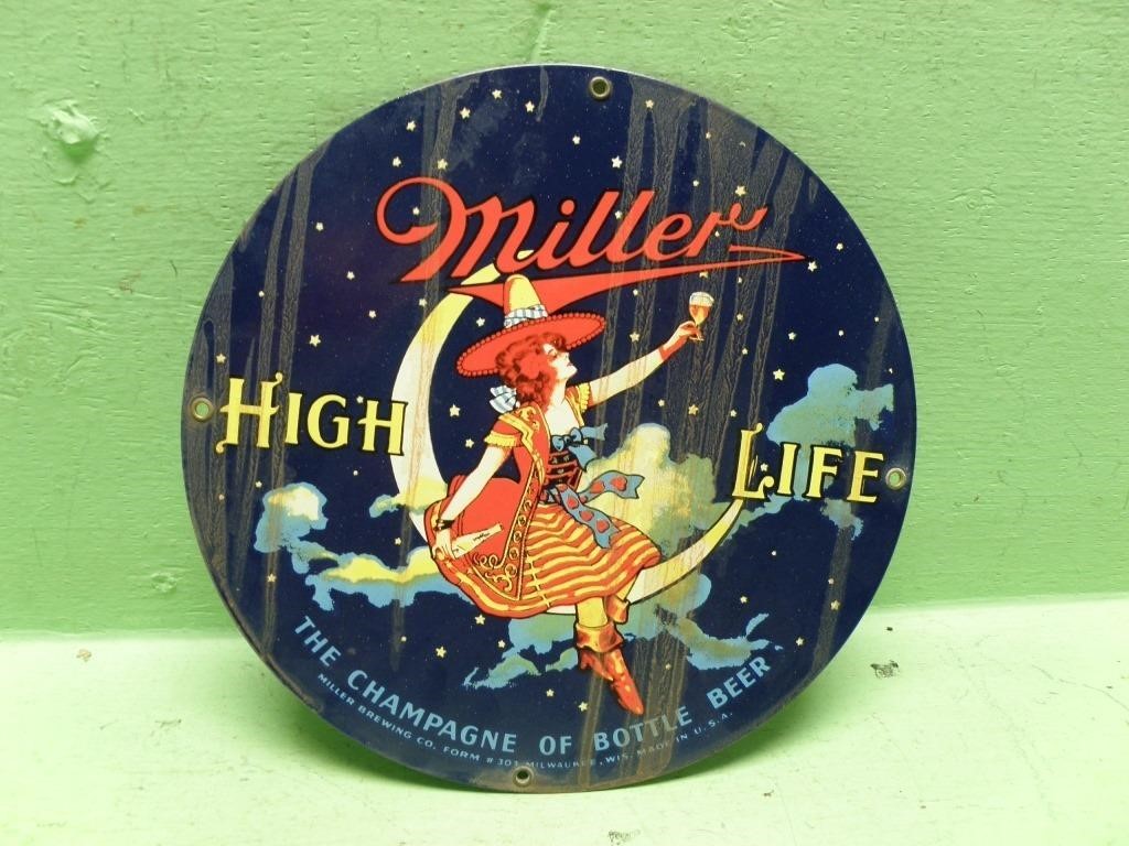 11" Diameter Miller High Life Porcelain Sign