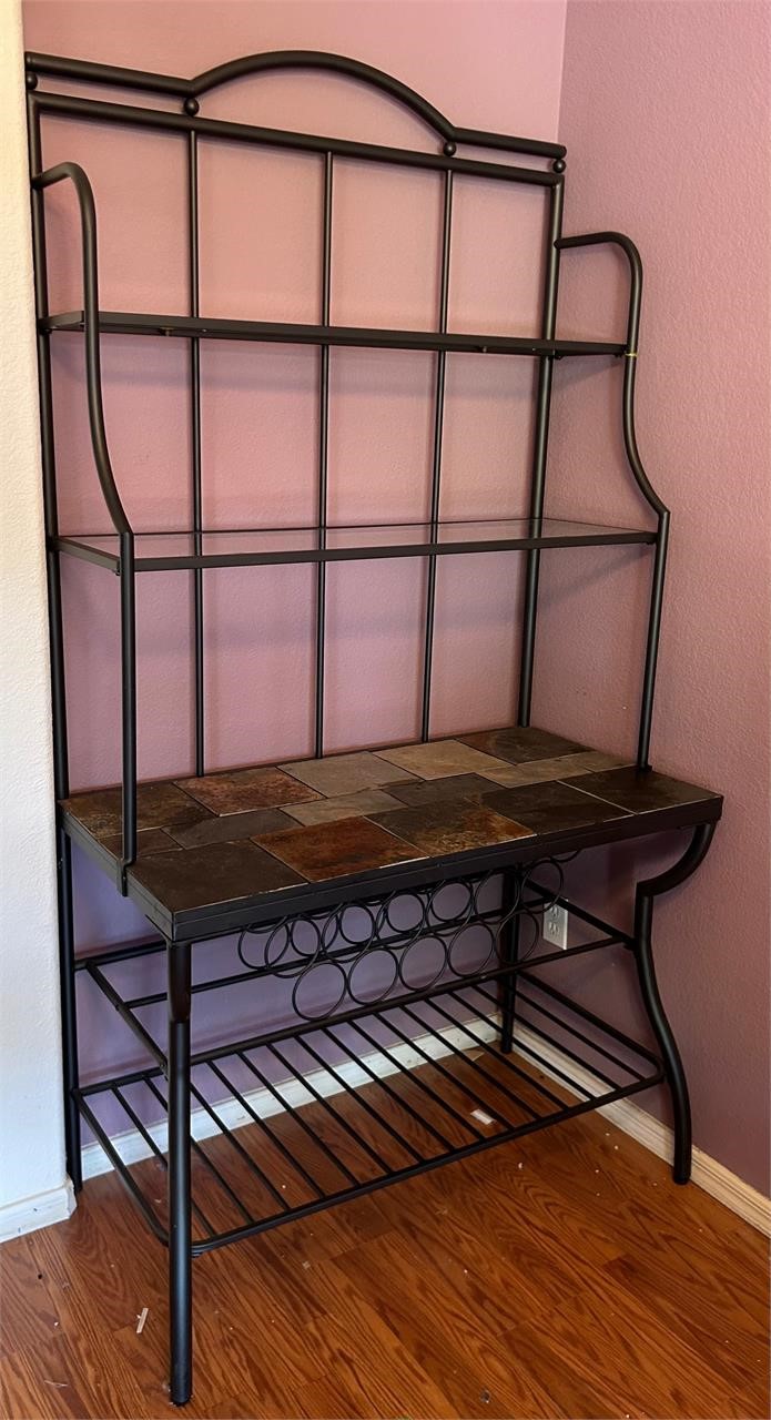 Four Tier Glass, Metal, and Tile Bakers Rack