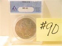 1904o Morgan Silver Dollar Cert. ANACS MS63