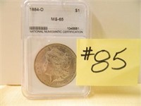 1884o Morgan Silver Dollar Cert. NNC MS65