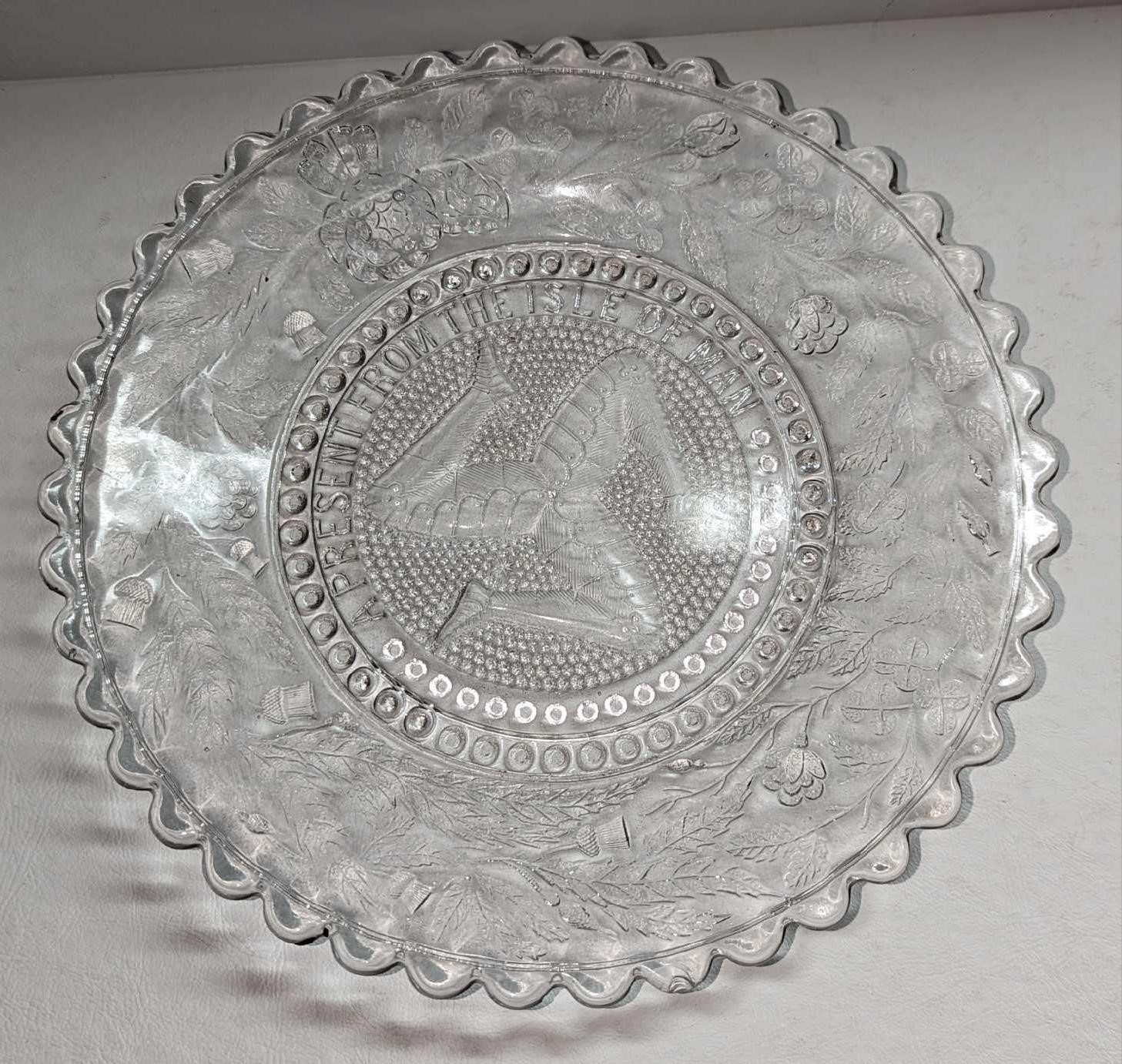 Vintage Isle Of Man Embossed Glass Souvenir Plate