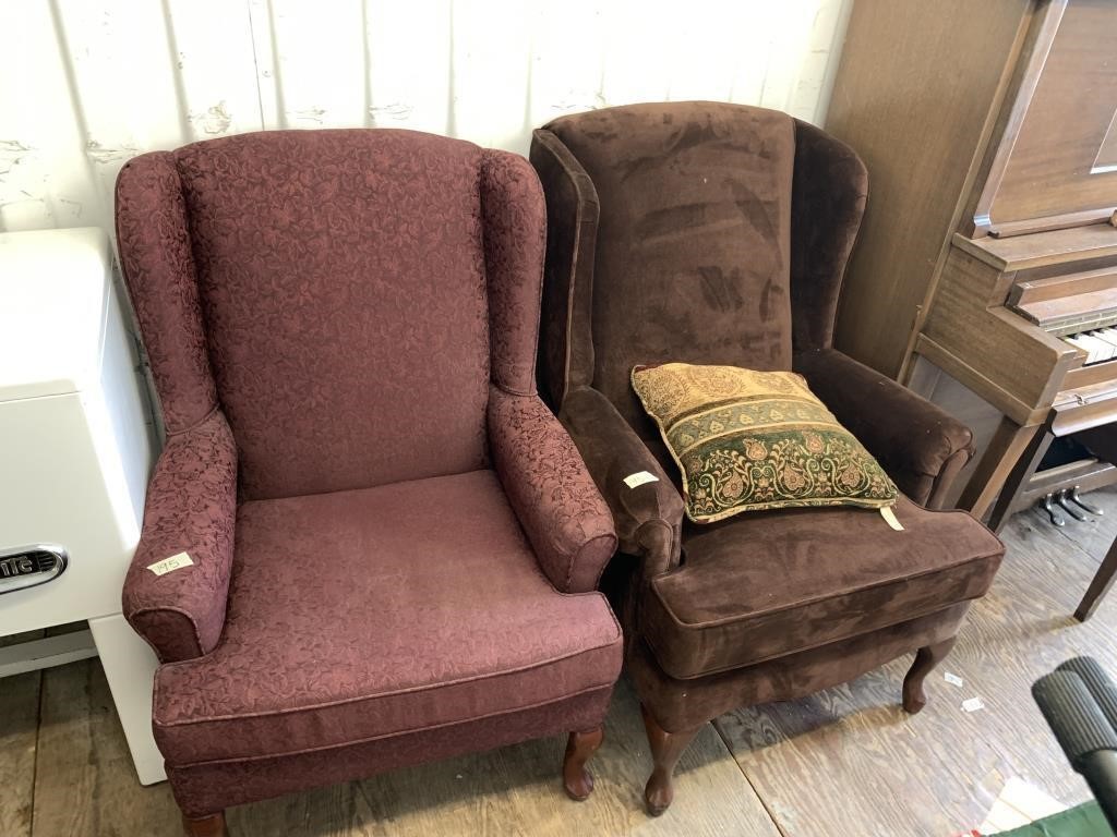 Pair of maroon arm chairs not matching, sturdy and