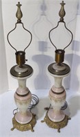 (E) Pair of Porcelain Brass Table Lamps. 39 inch