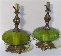 (E) Mid- Century Green Blown Glass Table Lamps.