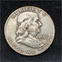 1959 P Franklin Silver Half-Dollar