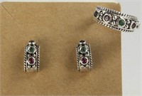 SAPPHIRE EMERALD & RUBY SILVER SET