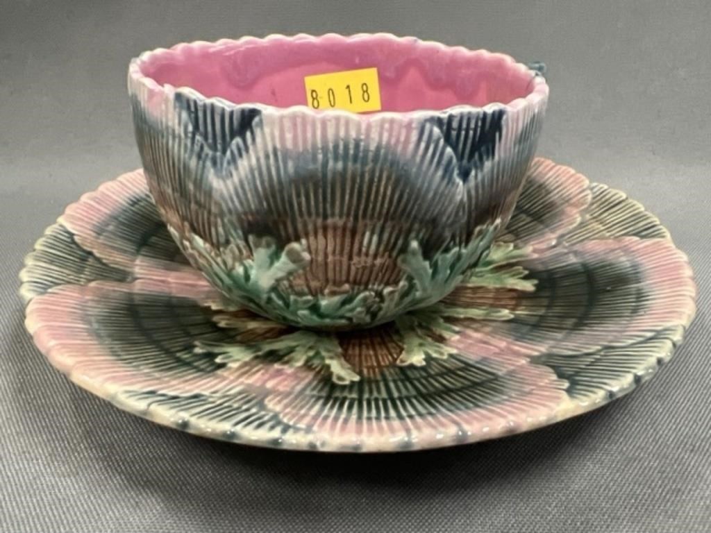 Majolica Ware Etruscan Cup and Saucer