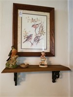 Bird print and shelf with contents