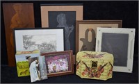 9 pcs. Misc. Art, Frames & Boxes