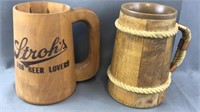 2 Wood Mugs W/ 1 Plastic Insert