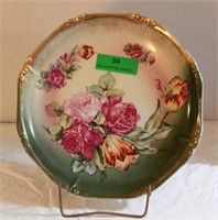 Pink rose plate with green trim 12"