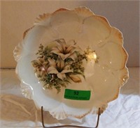 White lily bowl with decorative edges 11"