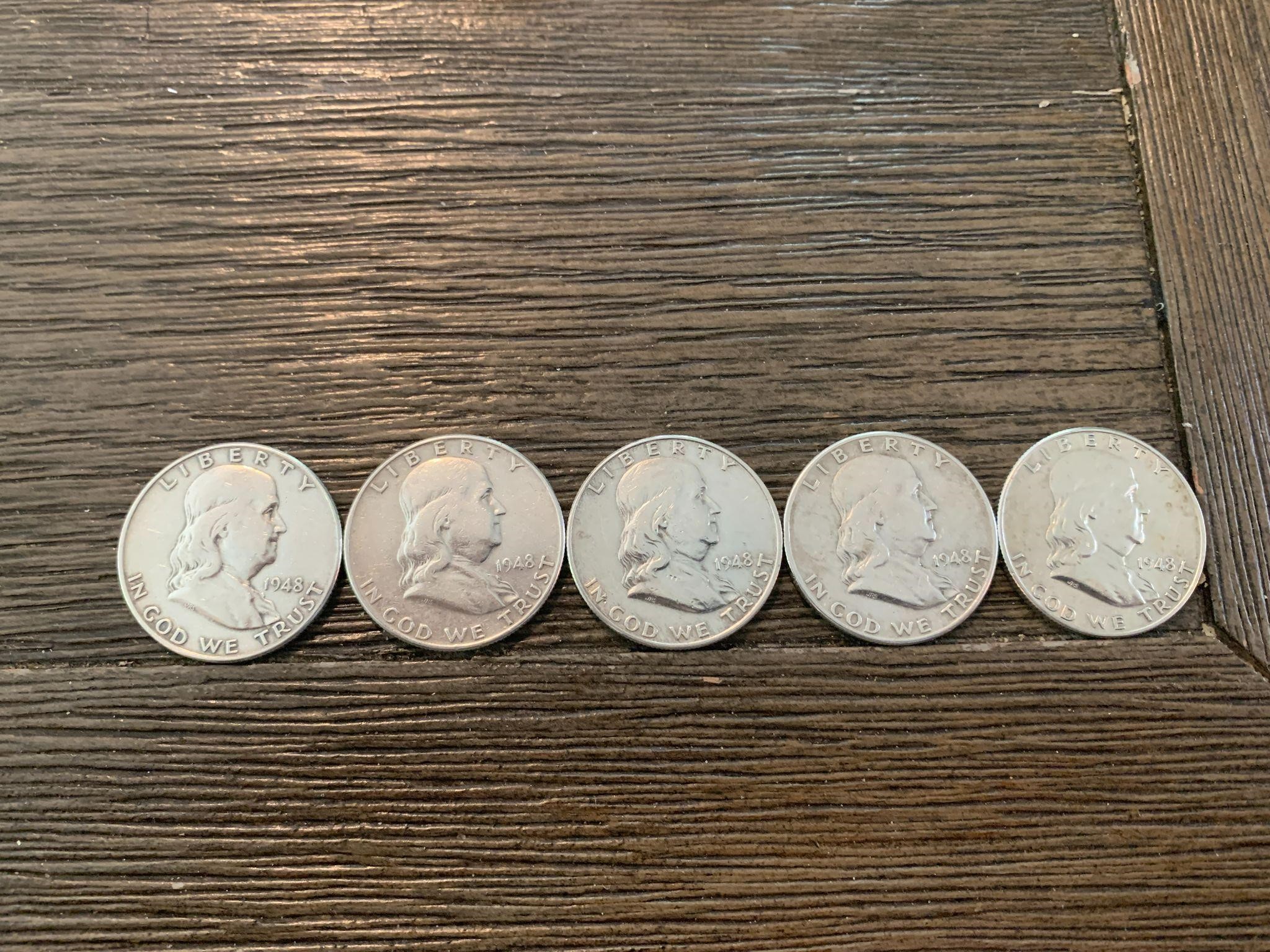 (5) 1948 Franklin Half Dollars