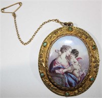 Antique portrait brooch, set in a detailed gold
