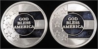 (2) 1 OZ .999 SILVER GOD BLESS AMERICA ROUNDS