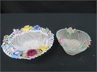 2 SMALL CHINA FLORAL BASKETS