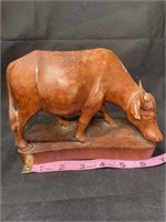 Hand Carved Ox on Rustic Pedestal