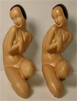Pottery Painted Naked Women Sculpture 12.5" Tall