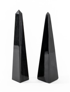 Egyptian Revival Black Glass Obelisks, Near Pair