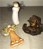 Willow tree, ceramic and wooden carved angels