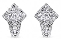 18k White Gold Round 1.12ct Diamond Cluster Hoops