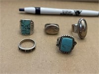 5 Sterling .825 silver rings - turquoise, s