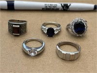 Set of 5 Sterling .925 fake sapphire 26.65 total