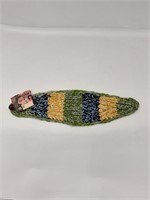 Hand Knit headwrap green w/yellow