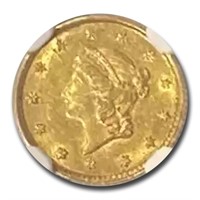 1853 $1 Liberty Head Gold AU-58 NGC