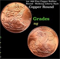 1oz .999 Fine Copper Bullion Round - Walking Liber