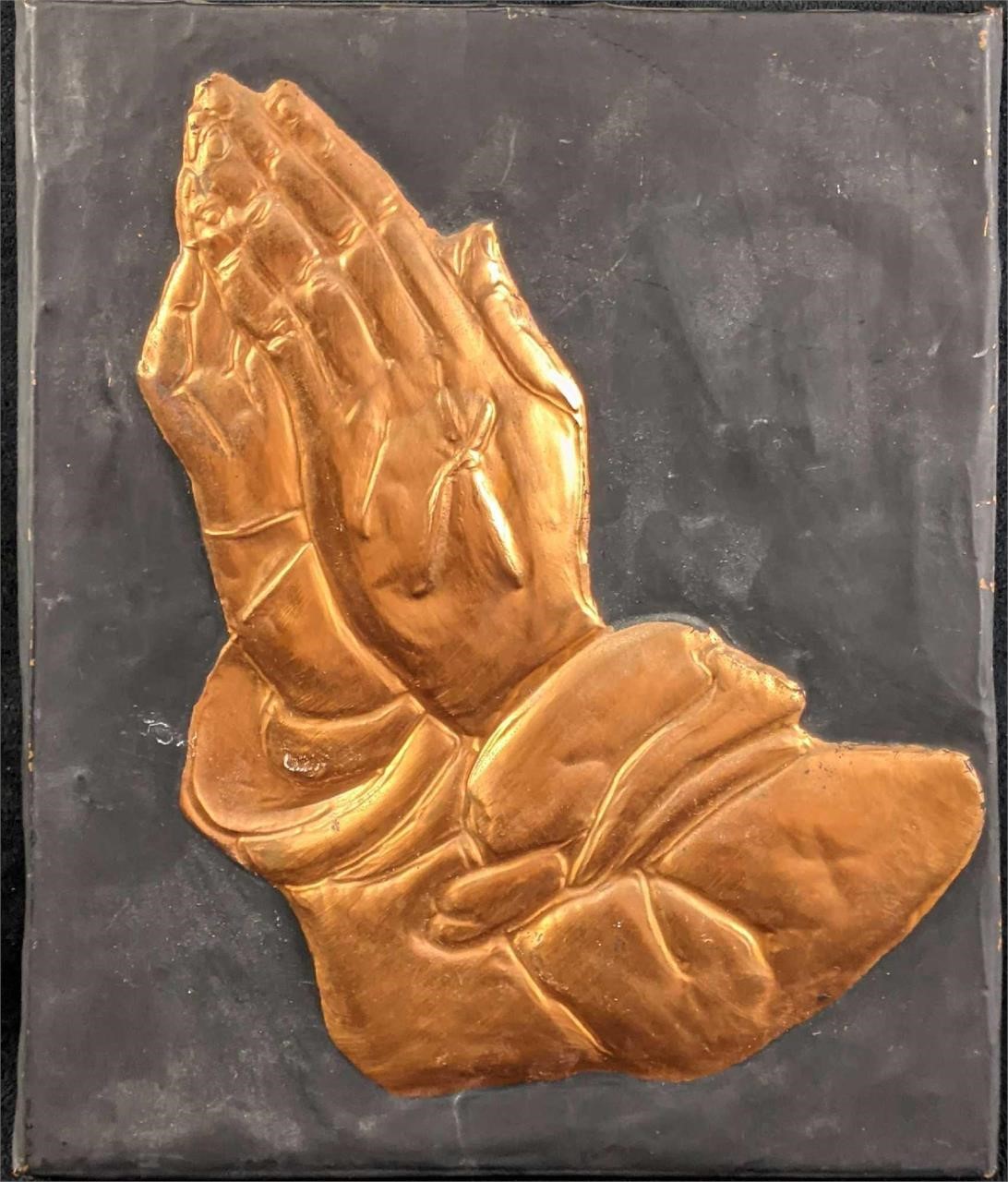 Copper Hammered Praying Hands Art Piece