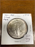 UNC. 1993 U. S. SILVER EAGLE COIN