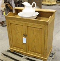 Oak Cabinet, Wash Pitcher & Basin