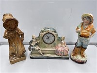 3 x Vintage Plaster Statues inc Clock