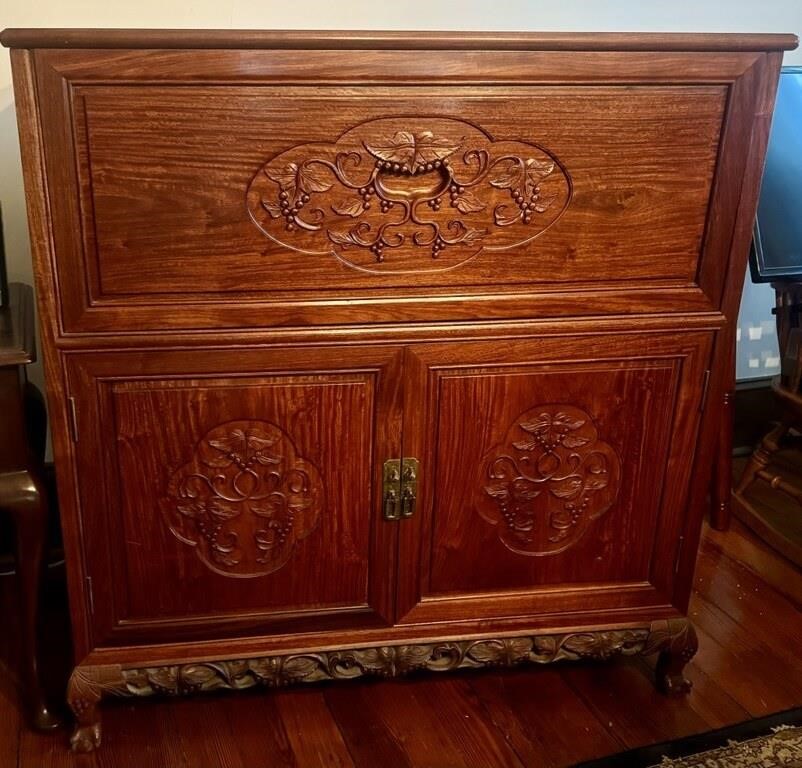 Carved Rosewood Liquor Cabinet