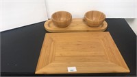 Pampered Chef wood bamboo serving trays and