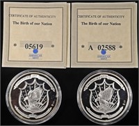 (2) .999 SILVER BIRTH OF OUR NATION COMMEM ROUNDS